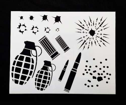 Bullets And Grenade Stencil - Click Image to Close